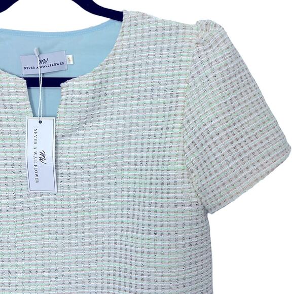 Never A Wallflower Mint Tweed V Neck Short Sleeve top NWT size XS - Picture 3 of 6